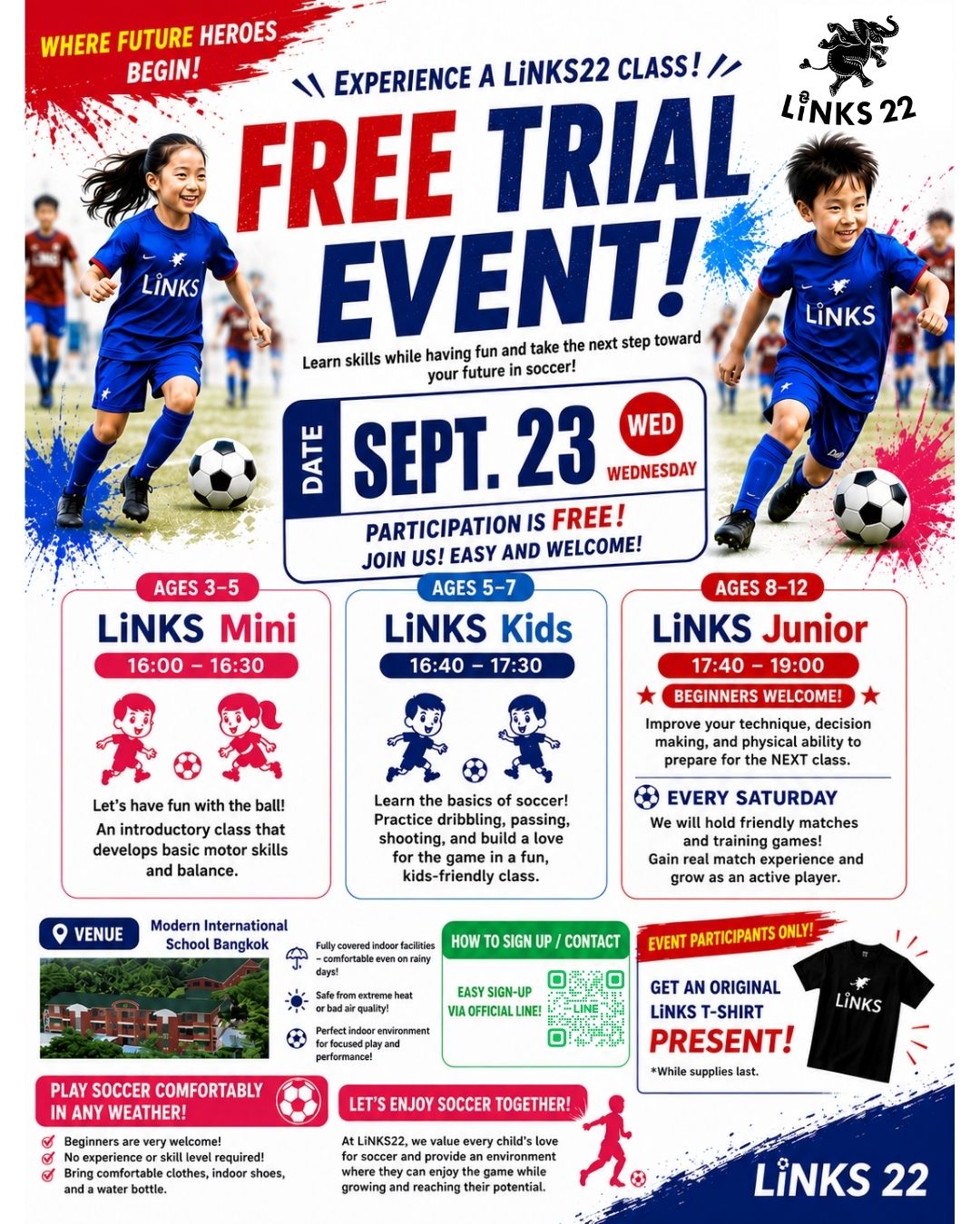 ฟลายเออร์อีเวนต์ทดลองเรียนฟรี LINKS (วันพุธที่ 23 ก.ย. 2026 - Modern International School Bangkok)